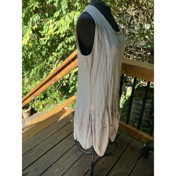 Lin Blanc long 100% linen dress khaki sleeveless unique LAGENLOOK Italy 38 M - Picture 5 of 6